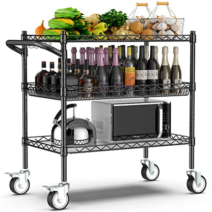 Leteuke 3 Tier Rolling Carts with Wheels, Heavy Duty Rolling Utility Cart - color: Matte Black