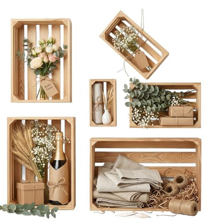 Wooden Crates for Display 6 Pack, Rustic Nesting Wood Crates