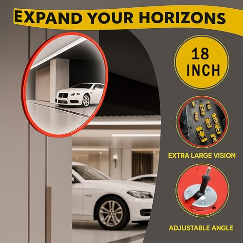 18-Inch Safety Convex Mirror Indoor and Outdoor, Wide Angle View Traffic Security Mirror for Business, Garage, Warehouse, Blind Spot, Office - size: 18 inch