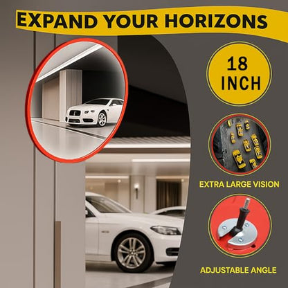 18-Inch Safety Convex Mirror Indoor and Outdoor, Wide Angle View Traffic Security Mirror for Business, Garage, Warehouse, Blind Spot, Office - size: 18 inch