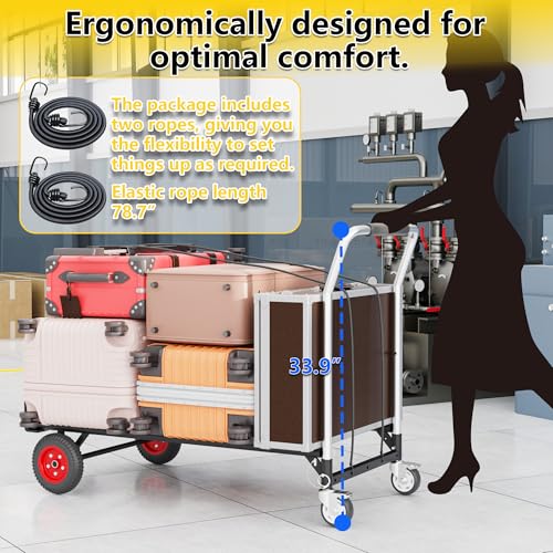 Hand Truck Dolly Heavy Duty, 2 in 1 Convertible Hand Truck and Dolly with 10" Flat-Free Wheels & Brakes, 600LBS Capacity, Includes Elastic Straps for Moving, Warehouse, Garden, Office Use, Black