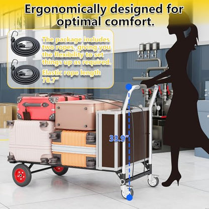 Hand Truck Dolly Heavy Duty, 2 in 1 Convertible Hand Truck and Dolly with 10" Flat-Free Wheels & Brakes, 600LBS Capacity, Includes Elastic Straps for Moving, Warehouse, Garden, Office Use, Black