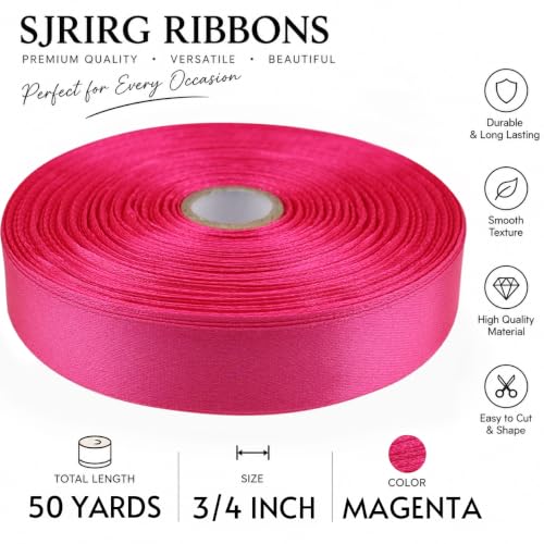 3/4 Inch Magenta Satin Ribbon 50 Yards Single Face Polyester - color: Magenta, size: 3/4 inch