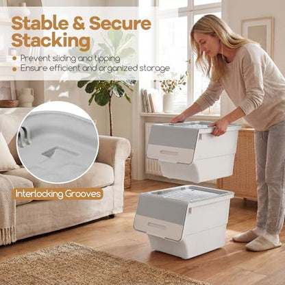 GIANTEX 6 Pack Plastic Stackable Storage Bins with Lids & Wheels, 12.5 QT - color: White + Gray, size: 6 Pack, 12.5 QT