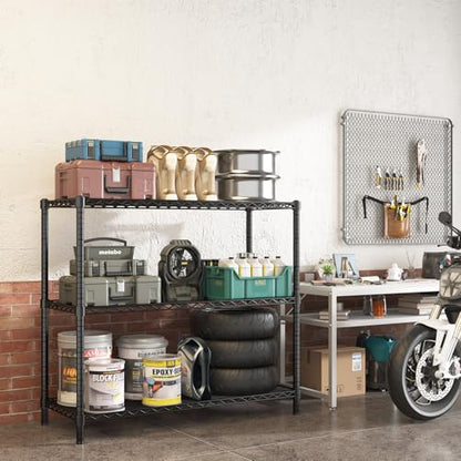 45" Small Wire Shelving Unit, 3-Tier Utility Storage Rack - color: Black, size: 45" L x 20" W x 47" H