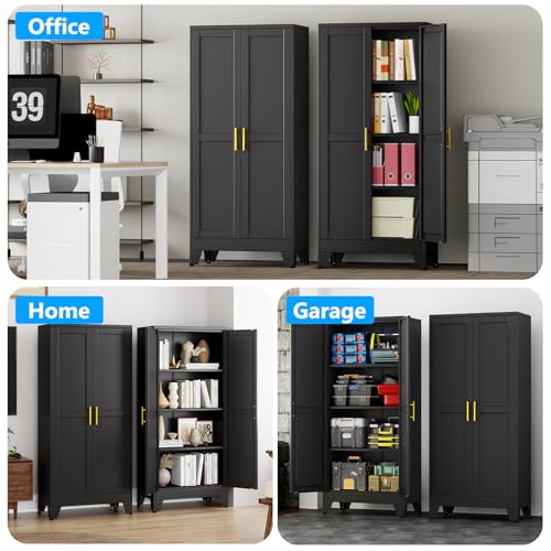 pozdeg 61" Black Steel Tall Garage Storage Cabinet - color: Black, size: 13.8"D x 27.56"W x 61"H