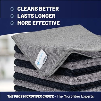 MW Pro Microfiber Cleaning Cloth | Black Gray | 12 Pack | 16” x 16” | All Purpose Microfiber Towels - Clean, Dust, Polish, Scrub, Absorbent - color: Black, Gray