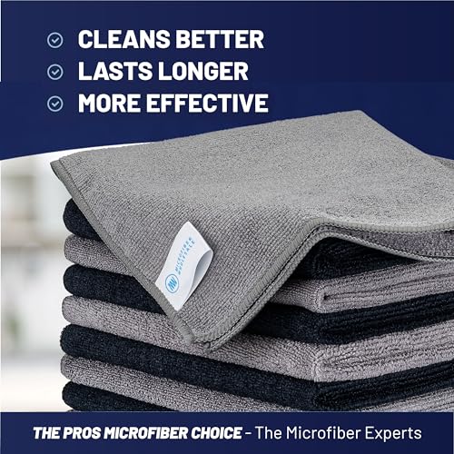 MW Pro Microfiber Cleaning Cloth | Black Gray | 12 Pack | 16” x 16” | All Purpose Microfiber Towels - Clean, Dust, Polish, Scrub, Absorbent - color: Black, Gray