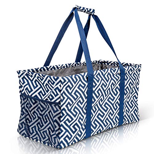 Extra Large Utility Tote Bag - Oversized Collapsible Beach Bag - Geo Navy - color: Geo Navy