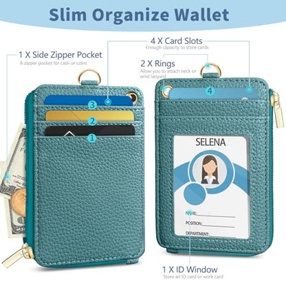 Blue Lanyard Wallet with Id Badge Holder Keychain for Card Women - color: Solid-blue