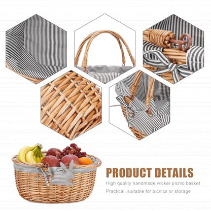 Good GAIN Picnic Basket with Folded Handles,Wicker Empty Basket.Grey - color: Gray