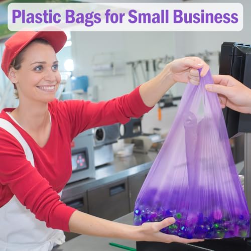 Dunzoom 300 Pcs 300 Pcs T Shirt Bags Bulk Plastic Bags with Handles, Purple - color: Purple