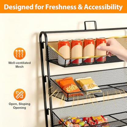 4-Tier Retail Candy Display Rack with Baskets, Metal Snack Organizer, Black, Iron, Modern, 16.14 x 9.84 x 20.27 inches, Countertop, Stable Structure, Retail Store Display