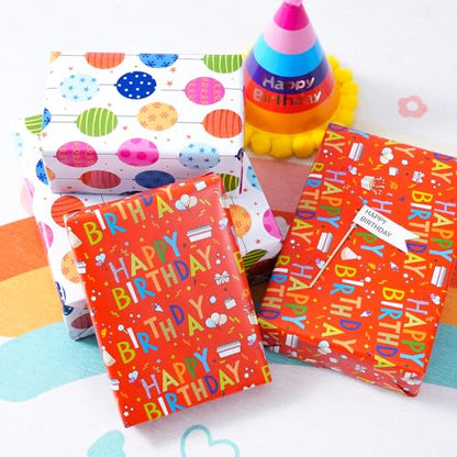 Ulmasinn Birthday Wrapping Paper Roll, 17" x 33', Double Sided Happy Birthday & Balloon Design, Thick 80gsm Gift Wrap for Kids, Boys, Girls and Adults, Mini Roll for Small to Medium Birthday Gifts - color: Birthday red
