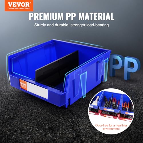 VEVOR Plastic Storage Bins 6 Pack (11 x 11 x 5-Inch), Hanging Stackable Storage Organizer Bins, Heavy Duty Stacking Containers for Closet, Garage, Office, Home, Pantry or Small Parts Organization - style: Red&Blue-6PC-10L