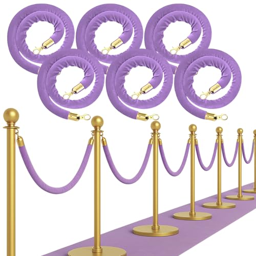 6PCS Light Purple Velvet Rope - 5FT Elegant Rope for Stanchion Barrier VIP Events Crowd Control Safety Divider for Red Carpet Weddings Parties and Special Occasions Durable and Stylish Design - size: 6PCS Light purple