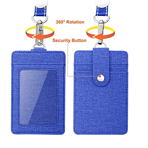 Life-Mate Badge Holder - Leather ID Badge Card Holder Wallet Case with 3 Cards Slot and Neck Lanyard/Strap. Additional Retractable Badge Reel with Belt Clip (Blue, Linen Finish) - color: Blue