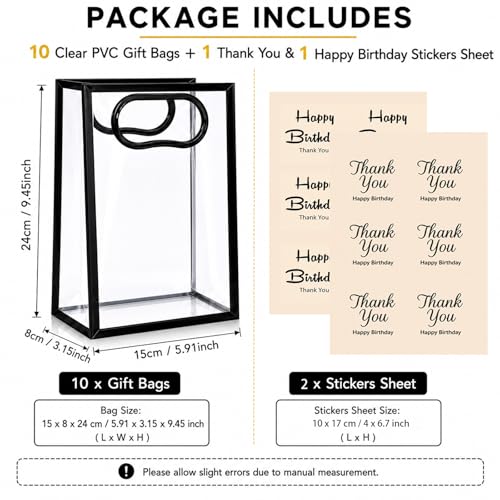 SHIPKEY 10 PCS Clear Gift Bags with Handles, Small Black PVC Party Bag - color: Black - Small
