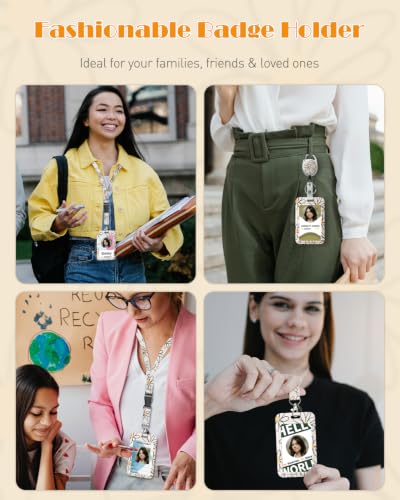 Uniclife Floral Sliding Badge Holder White Flower Plastic Case with Retractable Badge Reel Carabiner Clip & Detachable Lanyard Strap Fashionable Vertical Card Protector for Women Nurse Teacher Student - color: Beige Base Daisy