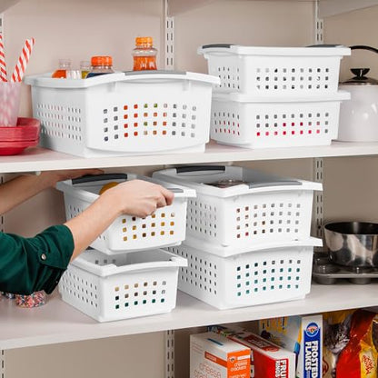 Sterilite Small Stacking Basket Plastic Storage Organizer, White, 4-Pack - size: 4 Pack, style: Small
