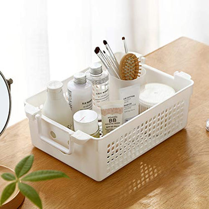 Stackable Plastic Storage Baskets with Handles, Set of 4(White, Grey) - size: stacking baskets