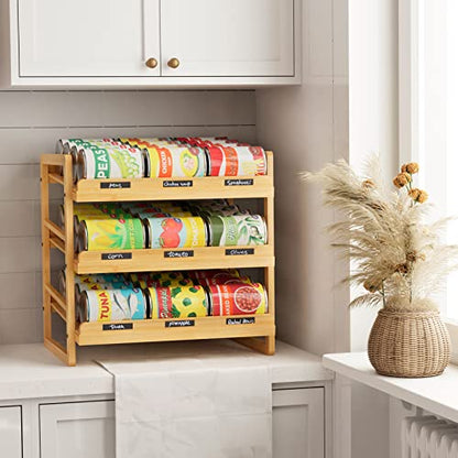 Yumkfoi Bamboo Can Organizer for Pantry, 3 Tier Stackable Can Storage - style: For 36 cans with three tiers design