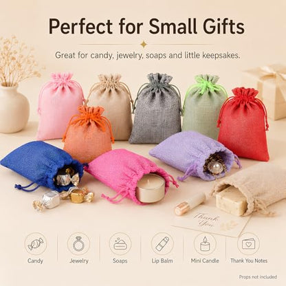 Burlap Gift Bags 5x7, 10 Pack Colorful Drawstring Pouches for Favors - color: Burlap (Pack of 10)