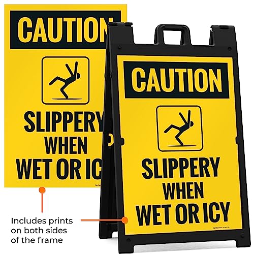 Caution Slippery When Wet Or ICY Sidewalk Sign Kit, (SI-76037) - size: 24x36 Inches, style: A-frame + 2 Panel Kit