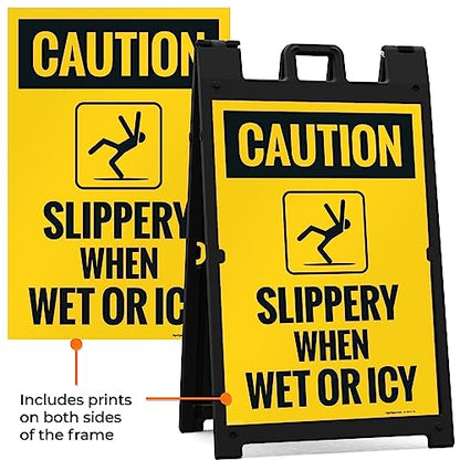 Caution Slippery When Wet Or ICY Sidewalk Sign Kit, (SI-76037) - size: 24x36 Inches, style: A-frame + 2 Panel Kit