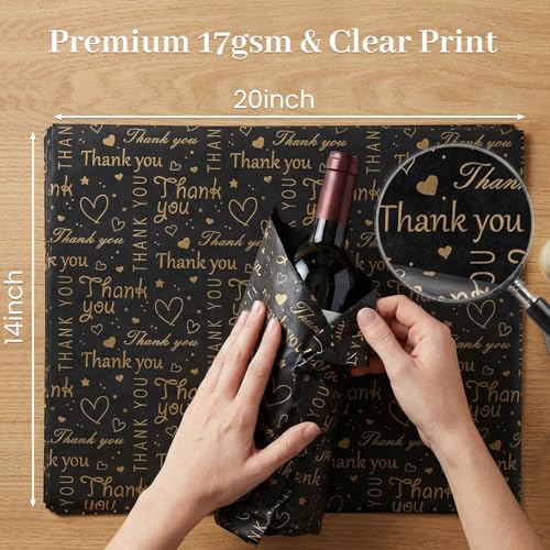 Koogel 100 Sheets Black Gold Thank You Tissue Paper, 20 X 14 inches - color: Black