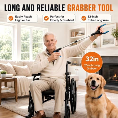 2-Pack 32" Grabber Reacher Tool, Long Easy Foldable Reaching Pickup Tool - color: 32"blue&orange - 2pack