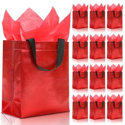 KeerxunBag Red Gift Bags - 12pk - Reusable - With Inner Liner Paper - color: Red