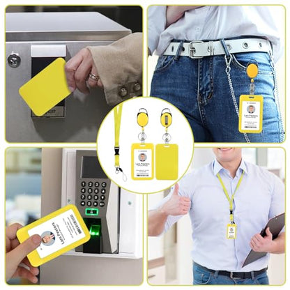 Yellow Lanyard with Vertical Id Holder, Retractable Heavy Duty Oval Carabiner Clip, ABS Casing Badge Holders,for Teacher Student Nurse Office - color: Yellow, size: 2 Vertical Holders, 2 Oval Reels, 1 Lanyard