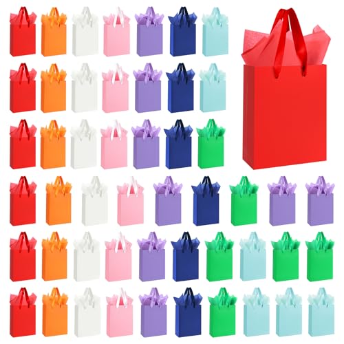 Ethhqu 50 PCS Small Gift Bags with Handles, 100 Tissue Paper 6.3"x4.7"x2.4" - color: Color mixing Small Gift Bags, size: 1 count (Pack of 50)