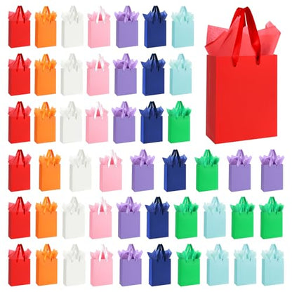 Ethhqu 50 PCS Small Gift Bags with Handles, 100 Tissue Paper 6.3"x4.7"x2.4" - color: Color mixing Small Gift Bags, size: 1 count (Pack of 50)