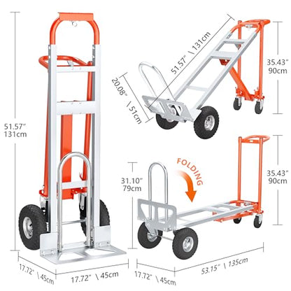 4 in 1 Convertible Hand Truck, 1000LBS Heavy Duty Hand Dolly, Heavy Duty Industrial Platform Cart Collapsible Truck for Warehouse, Logistics, Home, Office - color: Silver and Orange