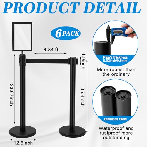 Geelin 6 Pack Crowd Control Stanchions Barriers, 9.8ft, Black - color: Black, size: 9.8ft