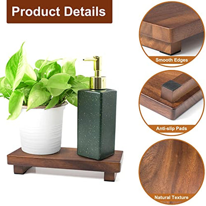 Walnut Wood Pedestal Stand, Wood Riser for Kitchen Counter Farmhouse Decor, Rectangle Wooden Display Tray for Bathroom Home Kitchen (Small, 9 x 3.9 x1.57Inch) - size: Small & 9*3.9*1.57‘’