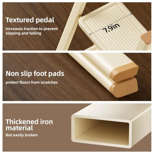SOLADDER 3 Step Ladder, Folding Step Stool, Cream Chocolate - color: Cream Chocolate, size: 3 Step