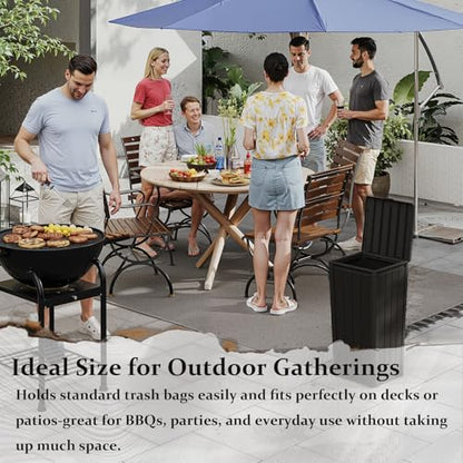 Outdoor Trash Can with Lid, 32 Gallon Waterproof and UV-Resistant Garbage Cans,Resin Outside Trash Can for Porch, Backyard, Kitchen, Easy Clean and Assemble(Black,32Gallon)