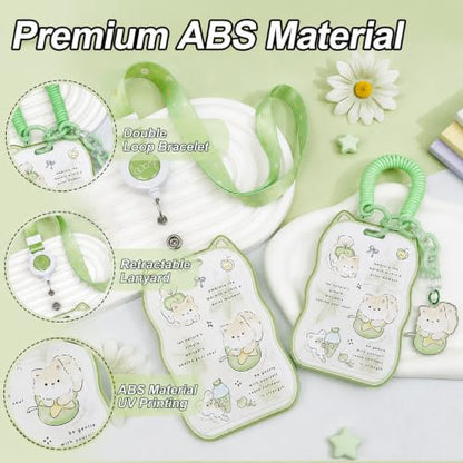 AZY Green Cat Ear Photocard Holder, ID Badge Holder with Lanyard Set | badge-holders - color: Green