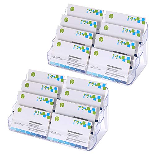 Hipiwe 2Pcs Acrylic Business Card Holder 8-Slot Desktop Card Display Stand - color: Transparent