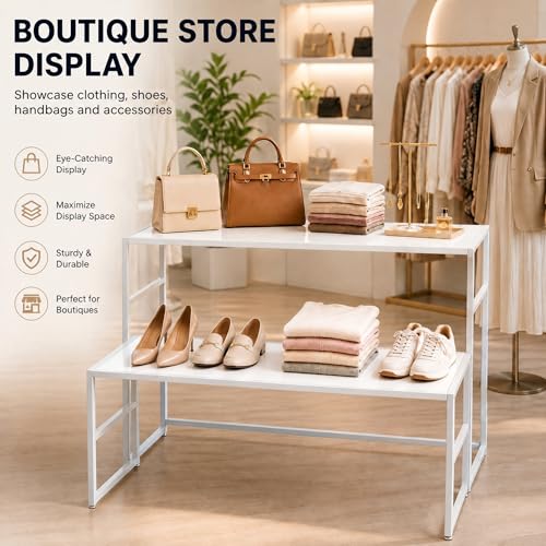 Novabright 2 Piece Nesting Display Tables, White Metal, 100 lb Capacity