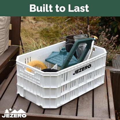 JEZERO Heavy-Duty Plastic Utility Tote | Reinforced Storage Crate for Heavy Loads | Durable & Reusable | 20" x 12" x 8", White, 3-Pack - color: White