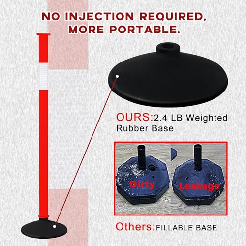 Traffic Delineator Post with Weighted Base & Reflective Collars, Adjustable Parking Cones with 4 FT Chains, Portable Orange Driveway Barrier Pole for Traffic Crowd Control（Patented） - size: 2 Pack-Orange