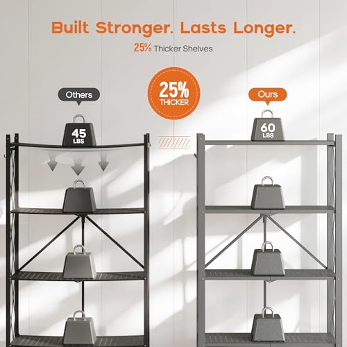 Fenbeli 5-Tier Folding Metal Storage Shelves with Wheels, 750 lb Capacity - color: Grey, size: 5 Tier