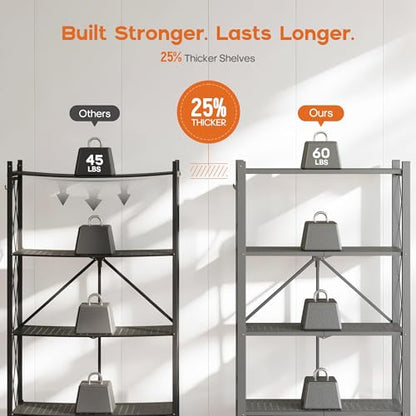 Fenbeli 5-Tier Folding Metal Storage Shelves with Wheels, 750 lb Capacity - color: Grey, size: 5 Tier