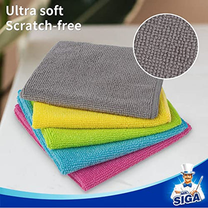 MR.SIGA Microfiber Cleaning Cloth, All Purpose Cleaning Towels, Pack of 50 - color: Green/Blue/Yellow/Pink/Gray, size: 50-Pack 11.8" x 11.8"