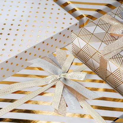 BIOBROWN Gold Foil Gift Wrapping Paper for Anniversary, Birthday, Christmas - color: Gold&Geometry