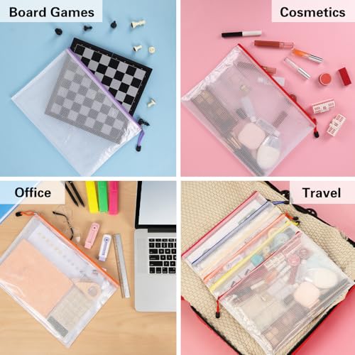 EOOUT 24pcs Mesh Zipper Pouch Bags A4 Document Bag, 13.5x9 Inches, Plastic Zip File Folders, Puzzles, Board Game Storage for Organizing Office Home - style: A4-24pcs